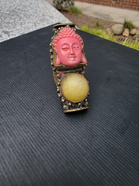 Jewelry - Pink Buddha Statement Ring with Yellow Stone